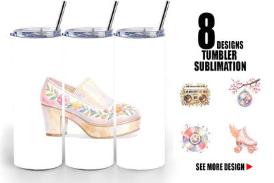 Tumbler Watercolor Retro 70s Roller Disco Art Sublimation artnoy 