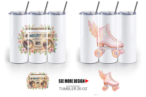 Tumbler Watercolor Retro 70s Roller Disco Art Sublimation artnoy 