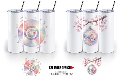 Tumbler Watercolor Retro 70s Roller Disco Art Sublimation artnoy 