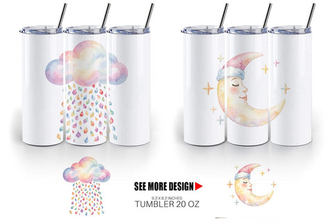 Tumbler Watercolor Retro 70s Sun And Celestial Sublimation artnoy 