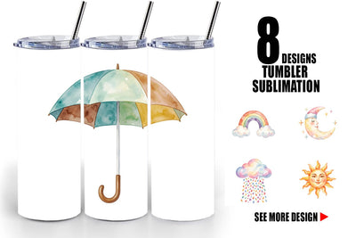 Tumbler Watercolor Retro 70s Sun And Celestial Sublimation artnoy 