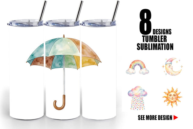 Tumbler Watercolor Retro 70s Sun And Celestial Sublimation artnoy 