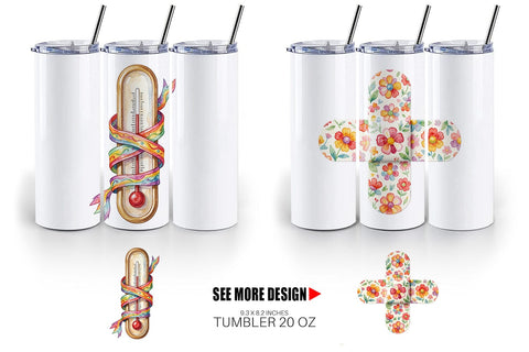 Tumbler Watercolor Retro Groovy Nurse Tools Sublimation artnoy 