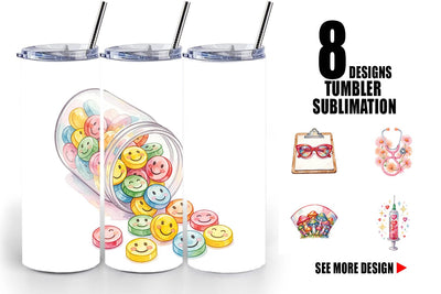 Tumbler Watercolor Retro Groovy Nurse Tools Sublimation artnoy 