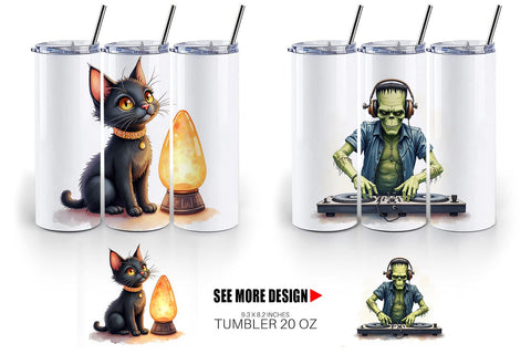 Tumbler Watercolor Retro Halloween Disco Sublimation artnoy 