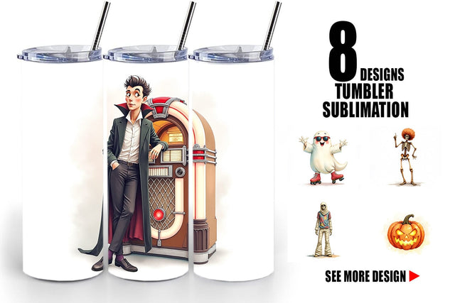 Tumbler Watercolor Retro Halloween Disco Sublimation artnoy 