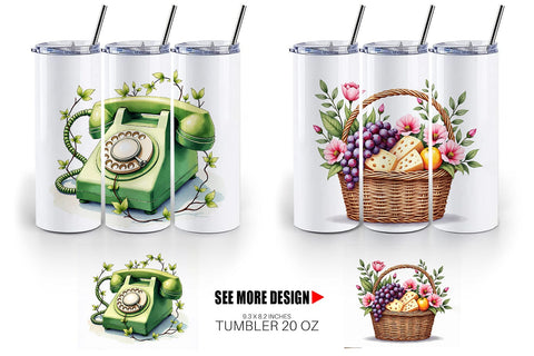 Tumbler Watercolor Retro Picnic & Pastimes 70s Lifestyle Sublimation artnoy 