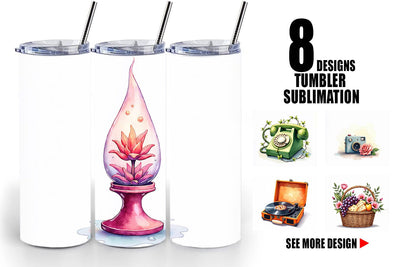 Tumbler Watercolor Retro Picnic & Pastimes 70s Lifestyle Sublimation artnoy 