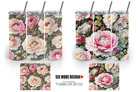 Tumbler Watercolor Roses Pattern Sublimation artnoy 