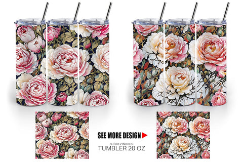 Tumbler Watercolor Roses Pattern Sublimation artnoy 