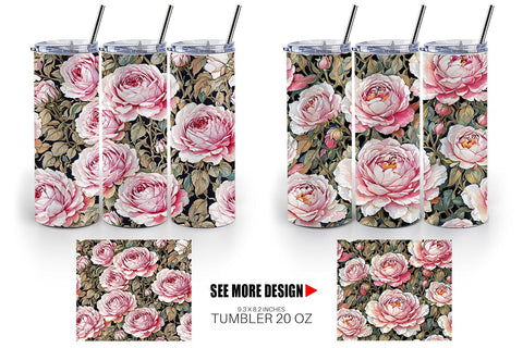 Tumbler Watercolor Roses Pattern Sublimation artnoy 