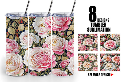 Tumbler Watercolor Roses Pattern Sublimation artnoy 