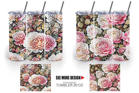 Tumbler Watercolor Roses Pattern Sublimation artnoy 