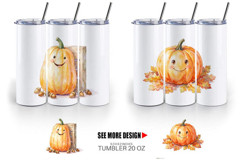 Tumbler Watercolor Rustic Autumn Harvest Pumpkin Sublimation artnoy 