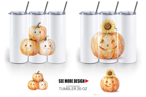 Tumbler Watercolor Rustic Autumn Harvest Pumpkin Sublimation artnoy 