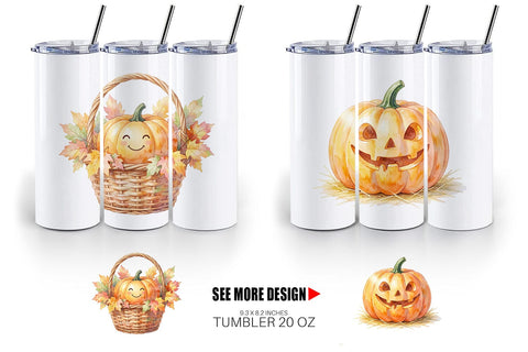 Tumbler Watercolor Rustic Autumn Harvest Pumpkin Sublimation artnoy 