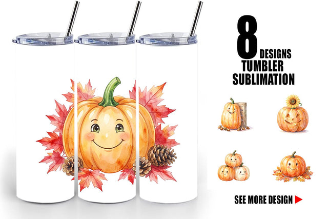 Tumbler Watercolor Rustic Autumn Harvest Pumpkin Sublimation artnoy 