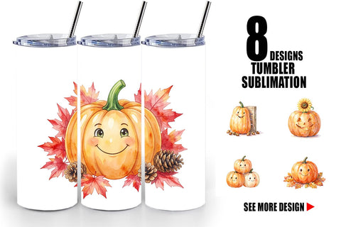Tumbler Watercolor Rustic Autumn Harvest Pumpkin Sublimation artnoy 