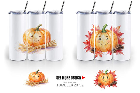 Tumbler Watercolor Rustic Autumn Harvest Pumpkin Sublimation artnoy 