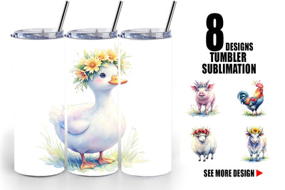 Tumbler Watercolor Rustic Flower Crown Animal Sublimation artnoy 