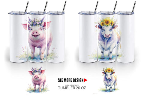 Tumbler Watercolor Rustic Flower Crown Animal Sublimation artnoy 