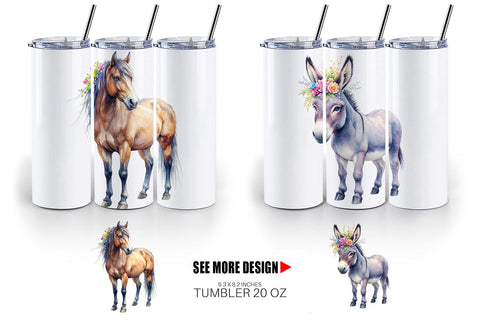 Tumbler Watercolor Rustic Flower Crown Animal Sublimation artnoy 