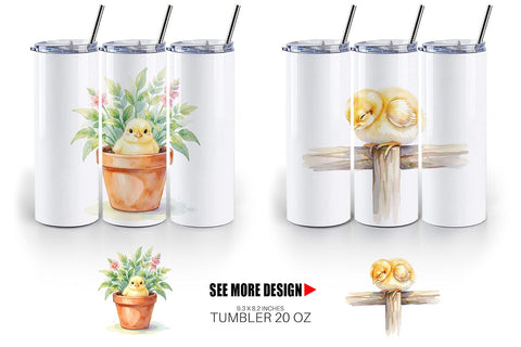 Tumbler Watercolor Rustic Garden Easter Chicks Sublimation artnoy 