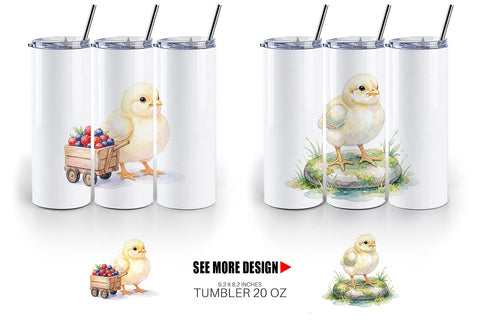 Tumbler Watercolor Rustic Garden Easter Chicks Sublimation artnoy 