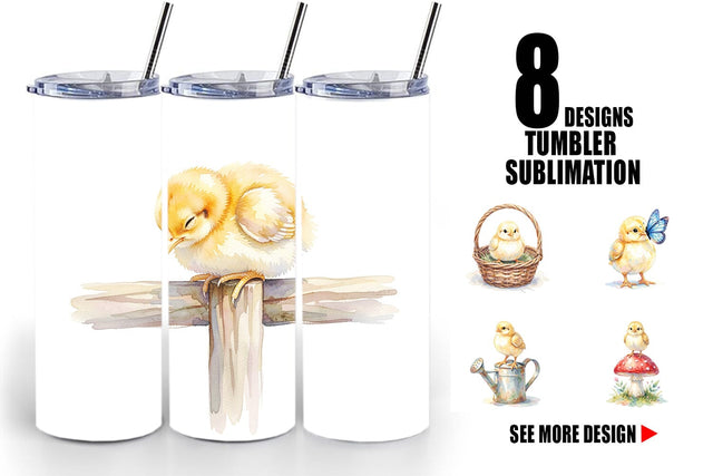 Tumbler Watercolor Rustic Garden Easter Chicks Sublimation artnoy 