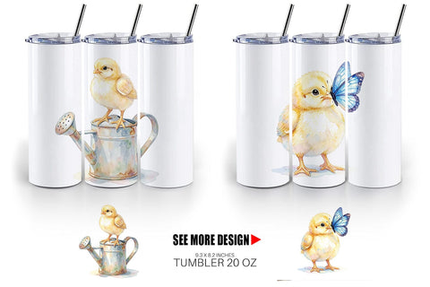 Tumbler Watercolor Rustic Garden Easter Chicks Sublimation artnoy 