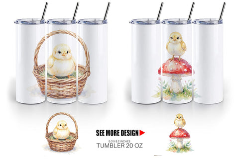 Tumbler Watercolor Rustic Garden Easter Chicks Sublimation artnoy 