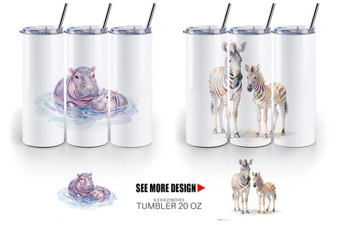 Tumbler Watercolor Safari Mom And Baby Animal Sublimation artnoy 