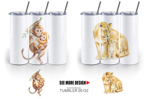 Tumbler Watercolor Safari Mom And Baby Animal Sublimation artnoy 