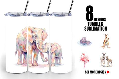 Tumbler Watercolor Safari Mom And Baby Animal Sublimation artnoy 