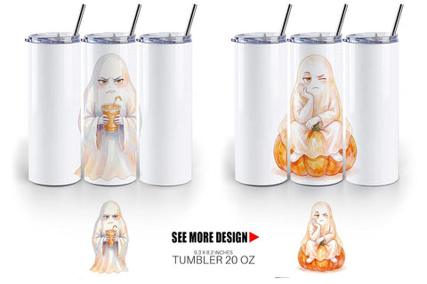 Tumbler Watercolor Sarcastic Autumn Fall Ghost Sublimation artnoy 