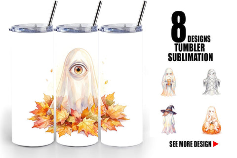 Tumbler Watercolor Sarcastic Autumn Fall Ghost Sublimation artnoy 