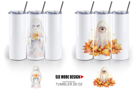 Tumbler Watercolor Sarcastic Autumn Fall Ghost Sublimation artnoy 