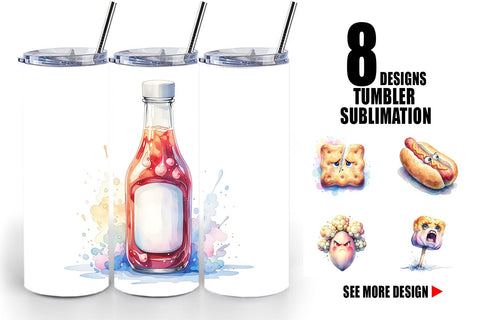 Tumbler Watercolor Sarcastic Camp Food Snacks Sublimation artnoy 