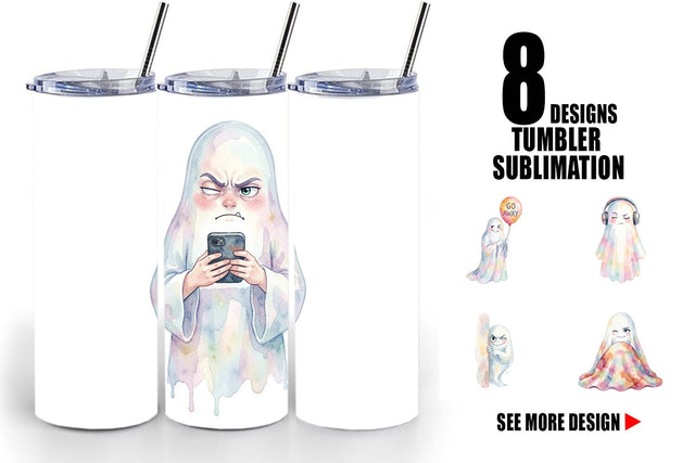 Tumbler Watercolor Sarcastic Introvert Ghost Sublimation artnoy 