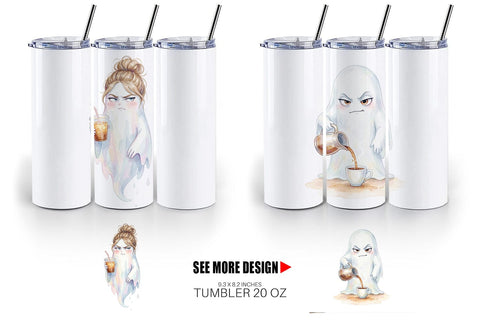 Tumbler Watercolor Sarcastic Morning Coffee Ghost Sublimation artnoy 