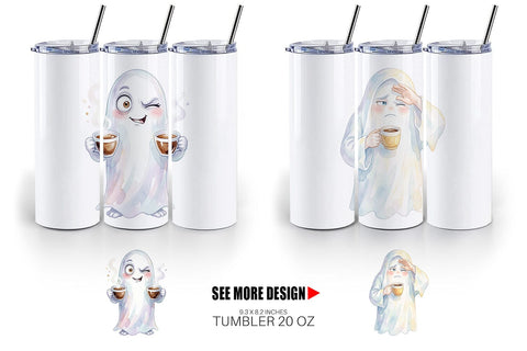 Tumbler Watercolor Sarcastic Morning Coffee Ghost Sublimation artnoy 