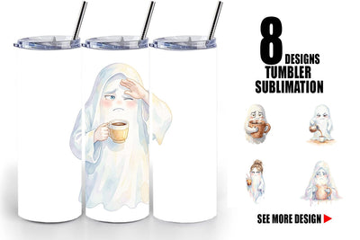 Tumbler Watercolor Sarcastic Morning Coffee Ghost Sublimation artnoy 