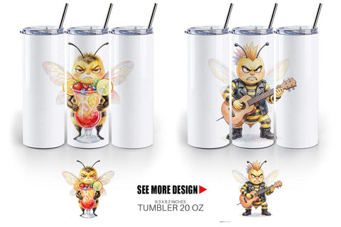 Tumbler Watercolor Sarcastic Rocker Bee Tropical Sublimation artnoy 