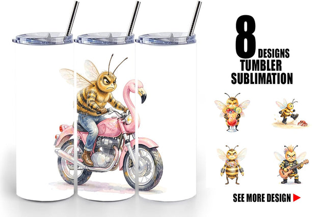 Tumbler Watercolor Sarcastic Rocker Bee Tropical Sublimation artnoy 