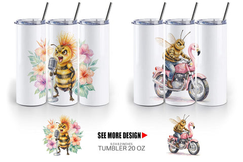 Tumbler Watercolor Sarcastic Rocker Bee Tropical Sublimation artnoy 