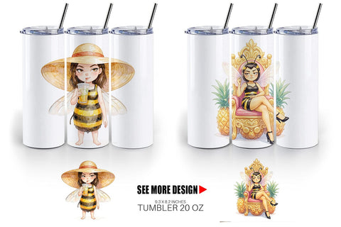 Tumbler Watercolor Sassy Queen Bee Vacation Art Sublimation artnoy 