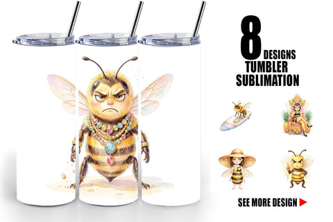 Tumbler Watercolor Sassy Queen Bee Vacation Art Sublimation artnoy 