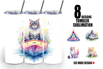 Tumbler Watercolor Sassy Sarcastic Camping Cat Sublimation artnoy 