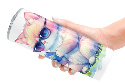 Tumbler Watercolor Sassy Sarcastic Camping Cat Sublimation artnoy 