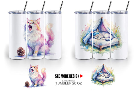 Tumbler Watercolor Sassy Sarcastic Camping Cat Sublimation artnoy 